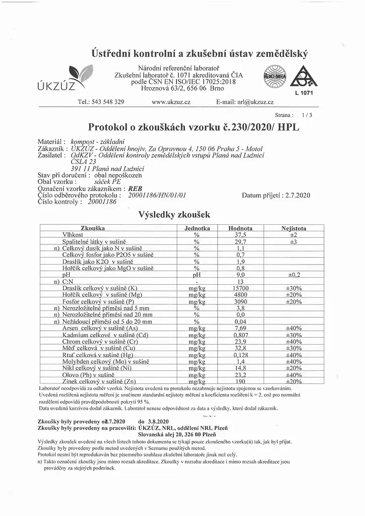 Kompost z Kompostárny Jarošovice vyhověl v testech ÚKZUZ