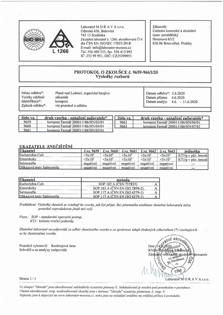 Kompost z Kompostárny Jarošovice vyhověl v testech ÚKZUZ